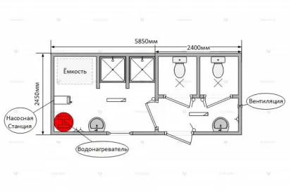 СБК-10 SHEDLER – сантехнический модуль с двумя душевыми и двумя туалетными кабинами