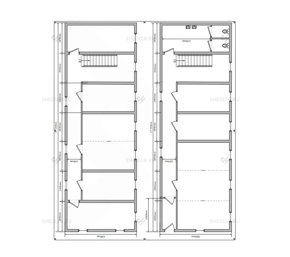 Общая схема модульного здания МЗ-30 из 14-ти блок-контейнеров