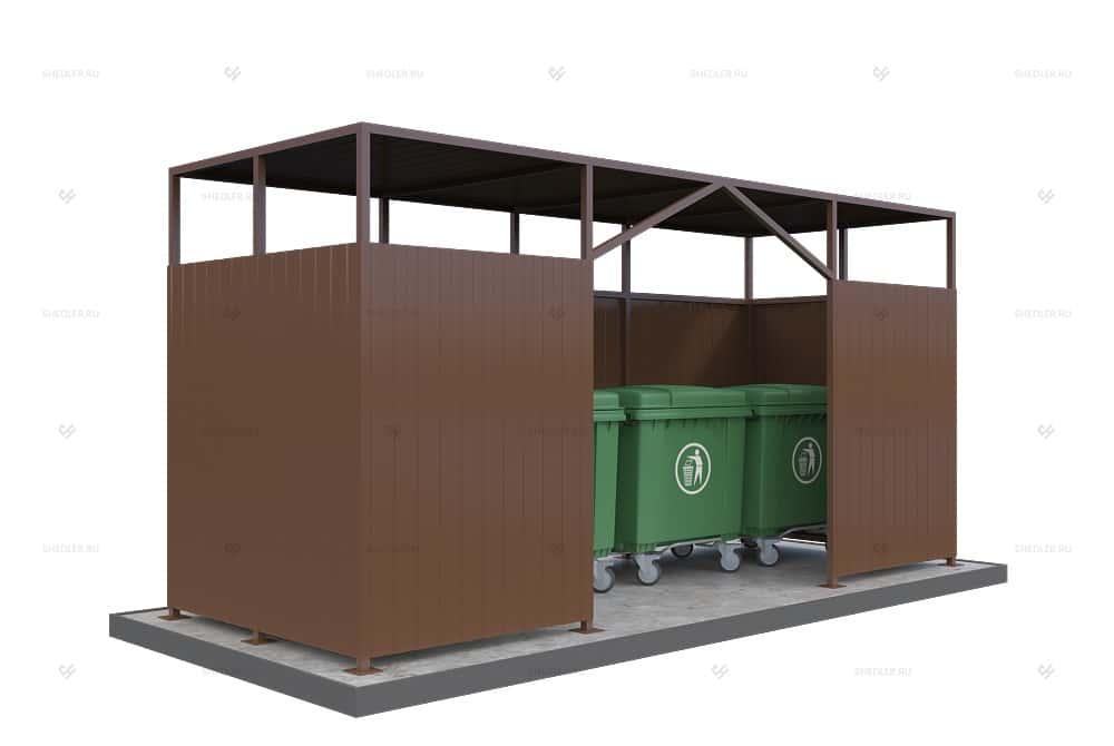Контейнерная площадка КПМ-04 из профлиста без ворот на 4 мусорных контейнера