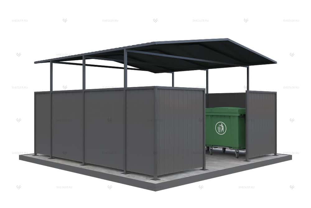 Контейнерная площадка КПМ-05 из профлиста сквозная без ворот на 6 мусорных контейнеров