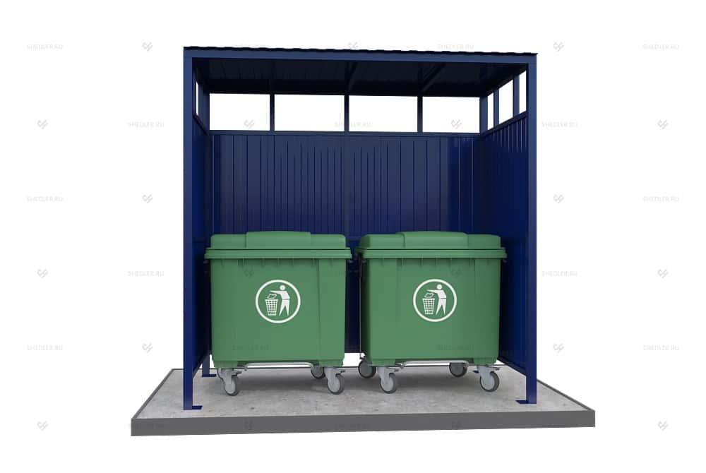 Контейнерная площадка КПМ-07 открытая из профлиста на 2 мусорных контейнера