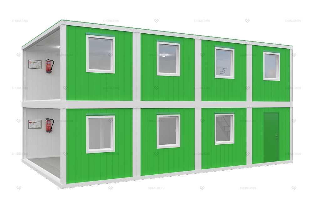 Двухэтажный блок-модуль БМ-04 СП Shedler из 8 бк с окнами