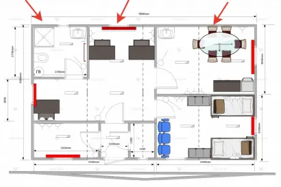 Модульное здание МЗ-63 из 4 БКСП-00 с двускатной крышей
