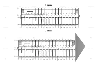 Двухэтажное модульное здание МЗ-76 из 100 БКСП-00 с двускатной крышей