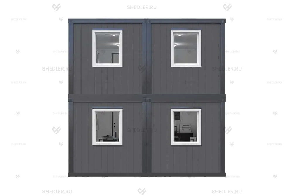 Двухэтажный блок-модуль БМ-03 СП SHEDLER из 4 блок-контейнеров с окнами