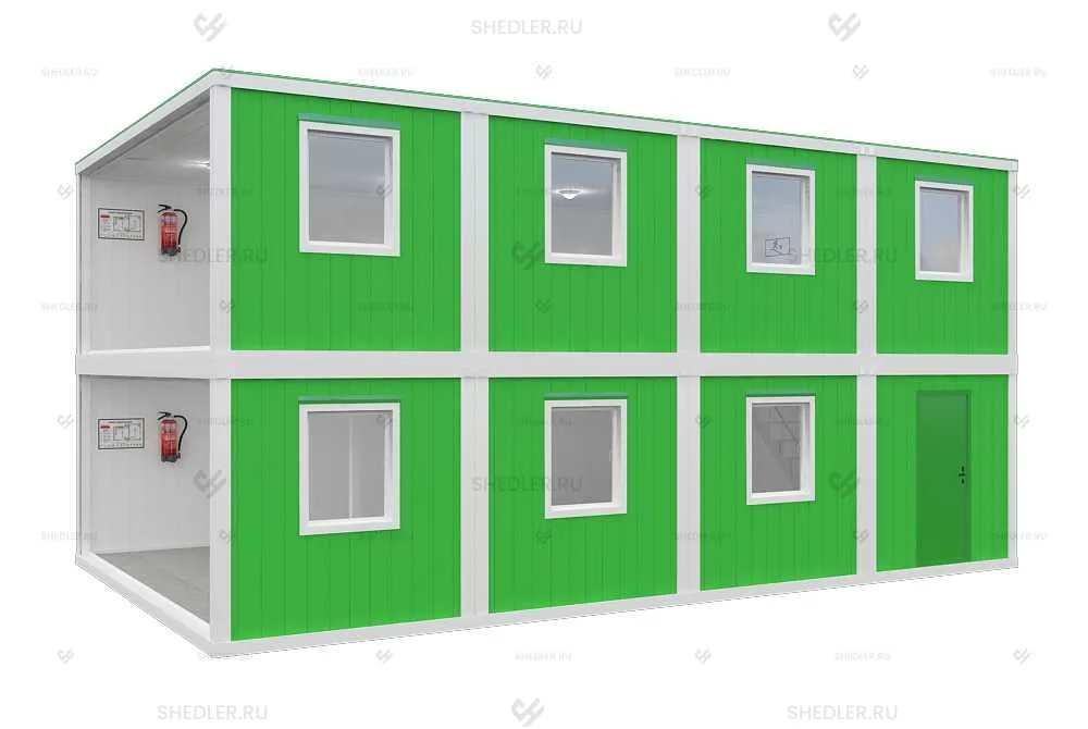 Двухэтажный блок-модуль БМ-04 СП Shedler из 8 бк с окнами